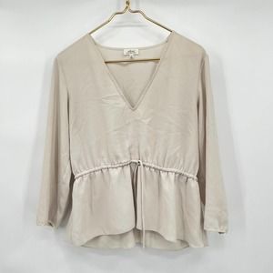 Aritzia Cream Colored Silk Babydoll Long Sleeve Blouse Size Medium